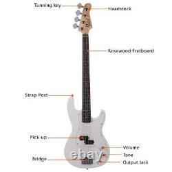Glarry GP 4 Strings Electric Bass Guitar Cord Wrench Tool Right Handed White