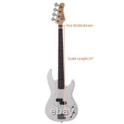 Glarry GP 4 Strings Electric Bass Guitar Cord Wrench Tool Right Handed White