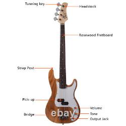 Glarry GP Electric Bass Guitar Cord Wrench Tool Burlywood with 20W Amplifier