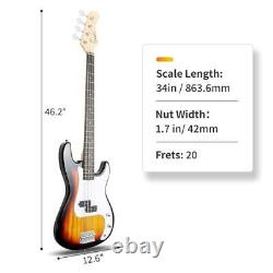 Glarry GP Electric Bass Guitar with 20W Amp Bag Strap Cable Kits Full Size Set