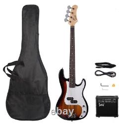 Glarry GP Sunset Color Electric Bass Guitar with Wrench Tool Cord