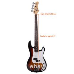 Glarry GP Sunset Color Electric Bass Guitar with Wrench Tool Cord