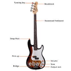 Glarry GP Sunset Color Electric Bass Guitar with Wrench Tool Cord
