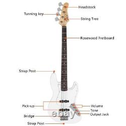 Glarry Pro Electric GJazz Bass Guitar 4 String 2-Single Pickup Full Set White