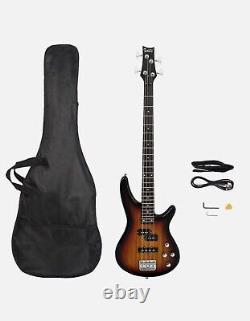 Glarry Professional GIB Electric Bass Guitar Set Black with Bag Strap Cable Kit
