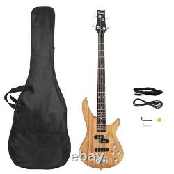 Glarry Professional GIB Electric Bass Guitar Set Black with Bag Strap Cable Kit