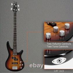 Glarry Professional GIB Electric Bass Guitar Set Black with Bag Strap Cable Kit