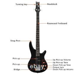 Glarry Professional GIB Electric Bass Guitar Set Black with Bag Strap Cable Kit