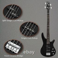 Glarry Professional GIB Electric Bass Guitar Set Black with Bag Strap Cable Kit
