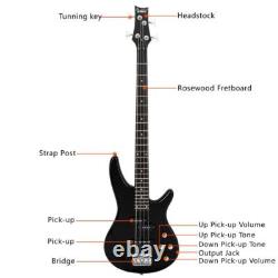 Glarry Professional GIB Electric Bass Guitar Set Black with Bag Strap Cable Kit