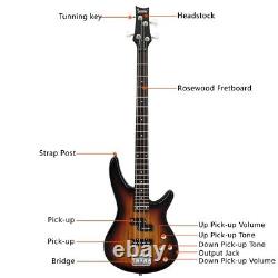 Glarry Professional GIB Electric Bass Guitar Set Black with Bag Strap Cable Kit