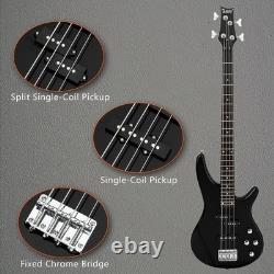 Glarry Professional GIB Electric Bass Guitar Set Black with Bag Strap Cable Kit