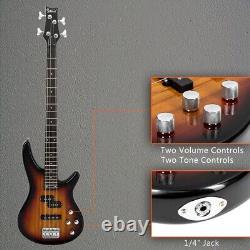 Glarry Professional GIB Electric Bass Guitar Set Black with Bag Strap Cable Kit