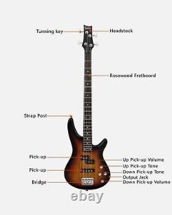 Glarry Professional GIB Electric Bass Guitar Set Black with Bag Strap Cable Kit