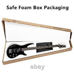 Glarry Professional GIB Electric Bass Guitar Set Black with Bag Strap Cable Kit