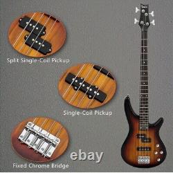 Glarry Professional GIB Electric Bass Guitar Set Black with Bag Strap Cable Kit