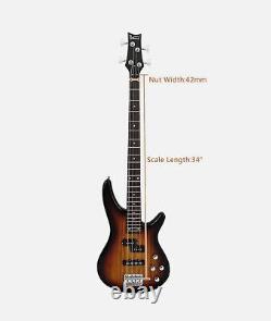 Glarry Professional GIB Electric Bass Guitar Set Black with Bag Strap Cable Kit