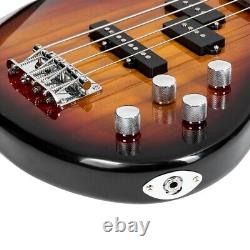 Glarry Professional GIB Electric Bass Guitar Set Black with Bag Strap Cable Kit