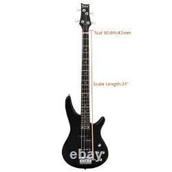 Glarry Professional GIB Electric Bass Guitar Set Black with Bag Strap Cable Kit