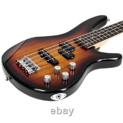 Glarry Professional GIB Electric Bass Guitar Set Black with Bag Strap Cable Kit