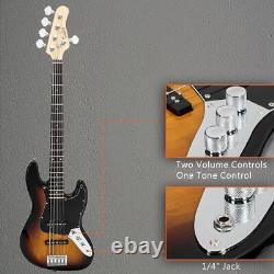 Glarry Top 5 String Electric Bass Guitar with Pickguard Bag Strap Cable Sunset