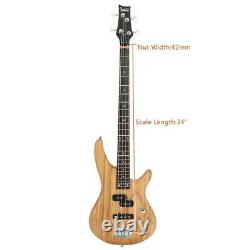 Glarry Top Grade Electric GIB Bass Guitar with Bag Wire Tools Pick Burlywood