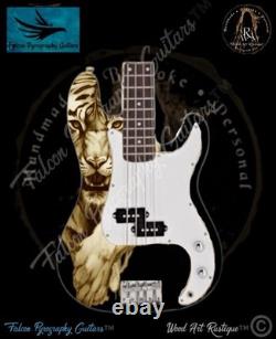 Handmade Unique Bespoke Prowling Tiger Electric Bass Guitar
