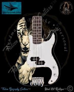 Handmade Unique Bespoke Prowling Tiger Electric Bass Guitar
