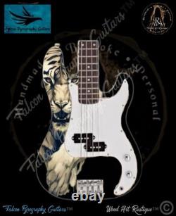 Handmade Unique Bespoke Prowling Tiger Electric Bass Guitar