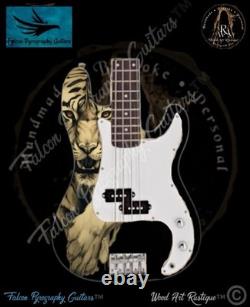 Handmade Unique Bespoke Prowling Tiger Electric Bass Guitar