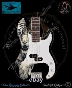 Handmade Unique Bespoke Prowling Tiger Electric Bass Guitar
