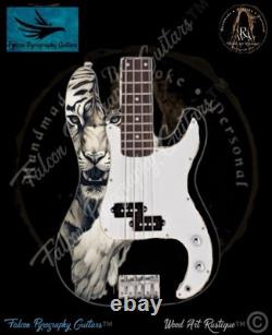 Handmade Unique Bespoke Prowling Tiger Electric Bass Guitar