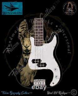 Handmade Unique Bespoke Prowling Tiger Electric Bass Guitar