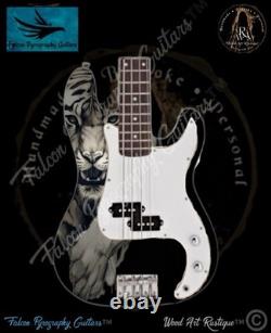 Handmade Unique Bespoke Prowling Tiger Electric Bass Guitar