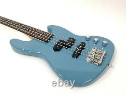 Haze 1/2 Size 4-String Electric Bass Guitar, Aqua Blue, S-S +Free Bag SBG-387BL