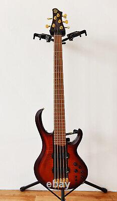 Ibanez BTB1905e Premium 5 String Bass Guitar & Case, Brown Topaz Burst Finish