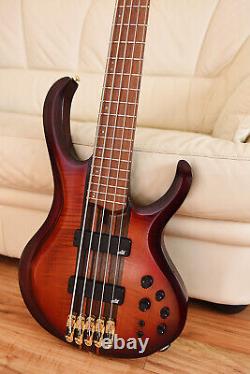 Ibanez BTB1905e Premium 5 String Bass Guitar & Case, Brown Topaz Burst Finish