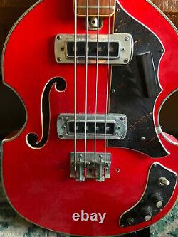 JAPANESE 1960s TIESCO KINGSTON VIOLIN BASS GUITAR. F-HOLE. SUPERB CONDITION. RED