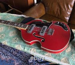 JAPANESE 1960s TIESCO KINGSTON VIOLIN BASS GUITAR. F-HOLE. SUPERB CONDITION. RED