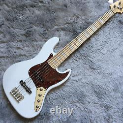 Jazz Electric Bass Guitar 5 String White Body Maple Fretboard Red Pickguard
