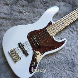 Jazz Electric Bass Guitar 5 String White Body Maple Fretboard Red Pickguard
