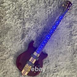 LED Light 5 String Electric Bass Guitar Gold Part Neck Thru Body Solid Body