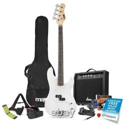 MAX GigKit Beginner Electric Bass Guitar with Amplifier and Accessories White