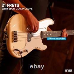 MAX GigKit Beginner Electric Bass Guitar with Amplifier and Accessories White