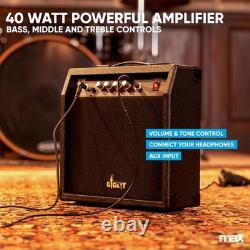 MAX GigKit Beginner Electric Bass Guitar with Amplifier and Accessories White