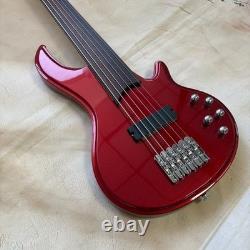 Metallic Red Electric Bass Guitar Fretless 6 String With Active Pickups