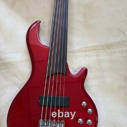 Metallic Red Electric Bass Guitar Fretless 6 String With Active Pickups