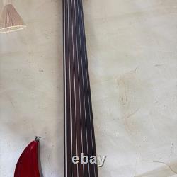 Metallic Red Electric Bass Guitar Fretless 6 String With Active Pickups