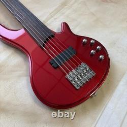 Metallic Red Electric Bass Guitar Fretless 6 String With Active Pickups