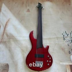 Metallic Red Electric Bass Guitar Fretless 6 String With Active Pickups